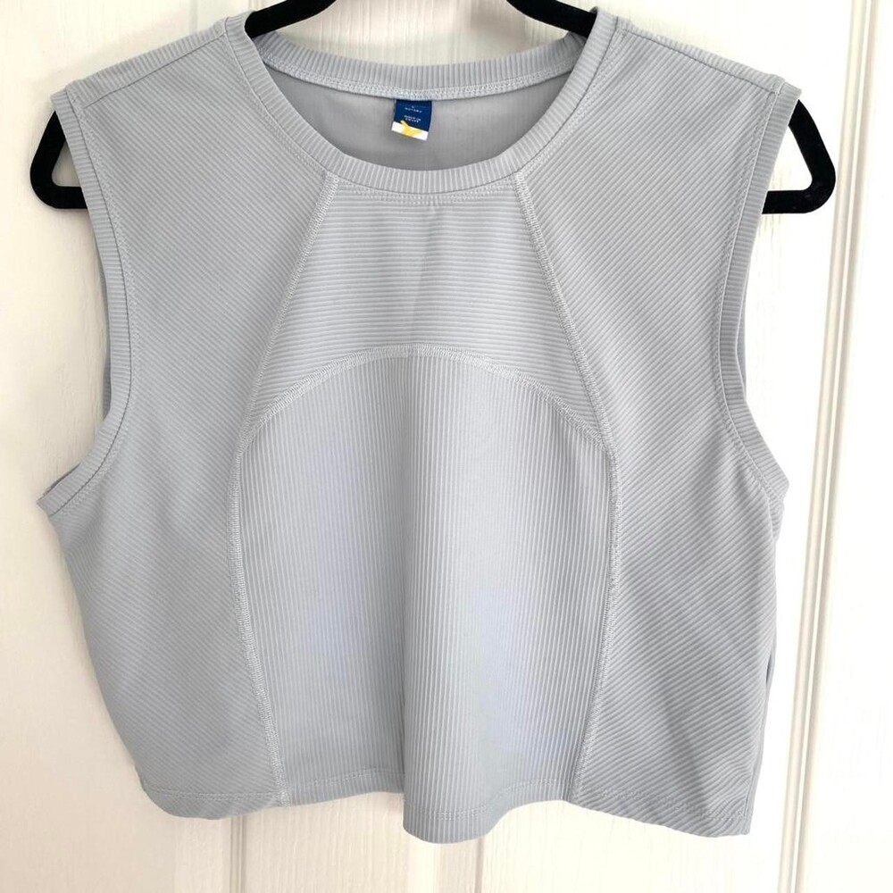 Women's Blue and Grey Crop-top